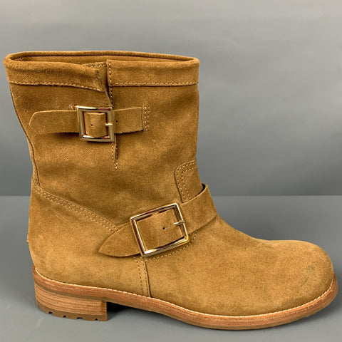 JIMMY CHOO Talla 10.5 Botas sin cordones de ante color camel