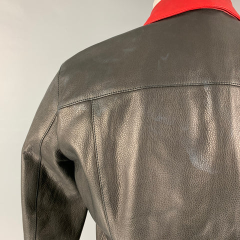 DSQUARED2 Size 36 Black Red Leather Snaps Jacket