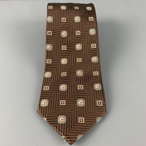 ERMENEGILDO ZEGNA Brown Tan Chevron Silk Tie