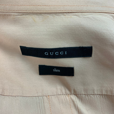 GUCCI Size L Salmon Cotton Silk Button Down Long Sleeve Shirt