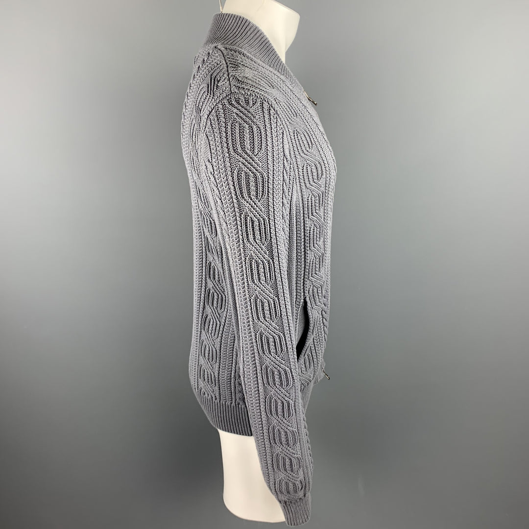 BANANA REPUBLIC Taille M Cardigan zippé en coton tricoté torsadé gris