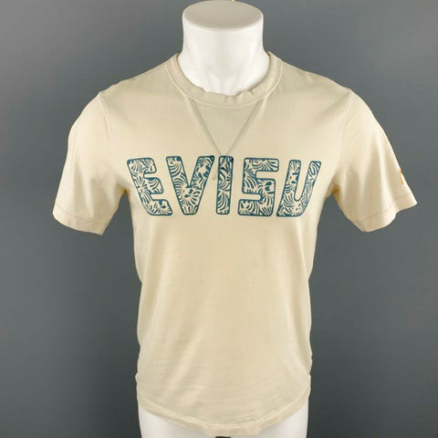 EVISU Camiseta de algodón con cuello redondo y logo color crema Talla S