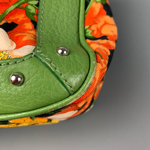DOLCE & GABBANA Green Orange Floral Canvas Handbag