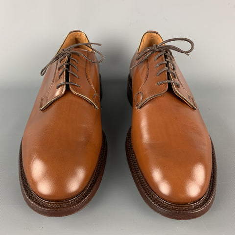 CHURCH'S Size 10 Tan Leather Contrast Stitch Leather Soles Lace Up Shoes