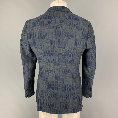 EMPORIO ARMANI Size 34 Dark Gray Blue Jacquard Polyester Blend Sport Coat