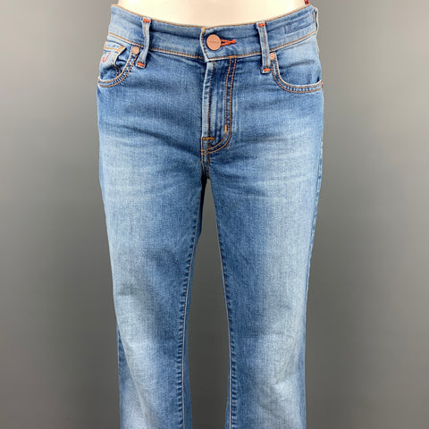 JACOB COHEN Taille 29 Jean évasé en denim mélangé de coton lavé bleu