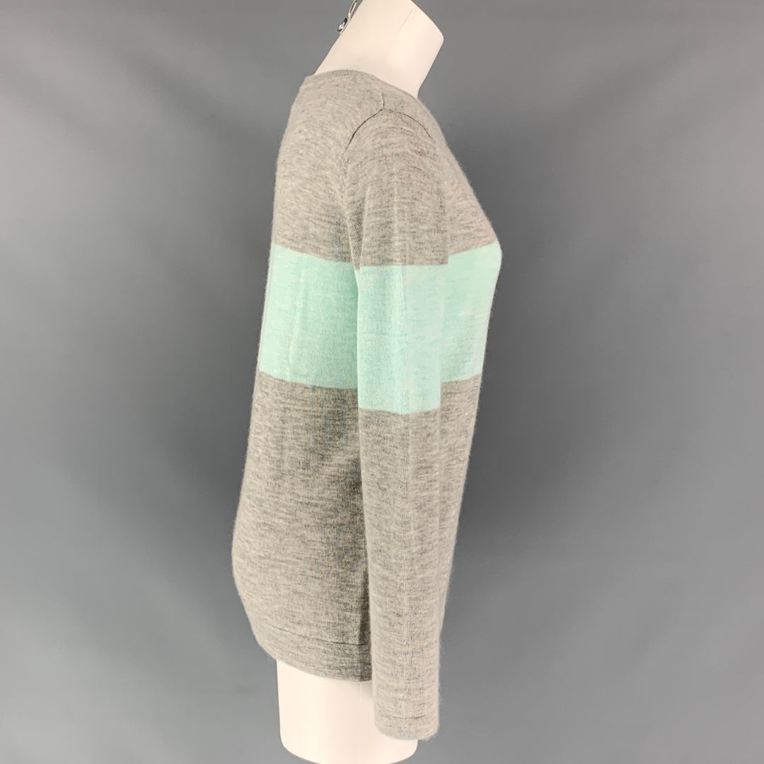 BARNEY'S NEW YORK Size S Grey Light Blue Cashmere Color Block Sweater