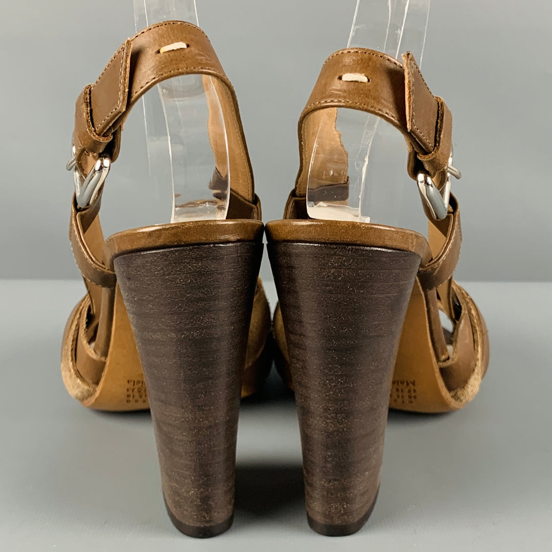 MAISON MARGIELA Size 9 Brown Taupe Leather Chunky Heel Sandals