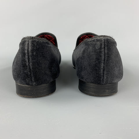 CUSTOM MADE Size 8 Black Embroidery Velvet Slippers Loafers