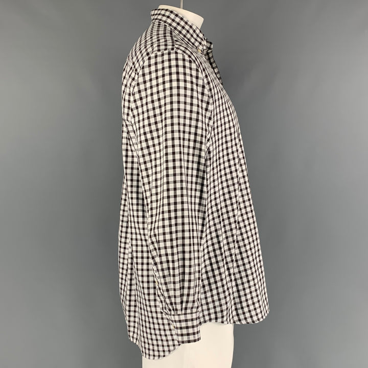 DUNHILL Size L Brown & White Checkered Cotton Button Down Long Sleeve Shirt