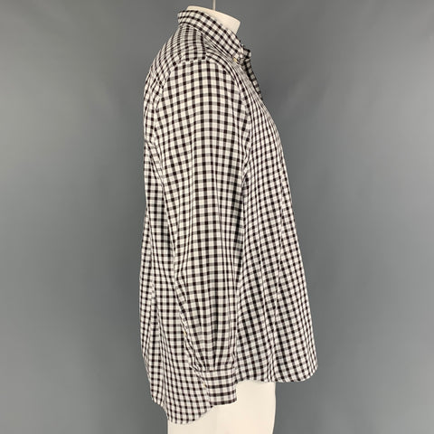 DUNHILL Size L Brown & White Checkered Cotton Button Down Long Sleeve Shirt