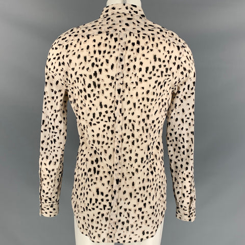BURBERRY PRORSUM Size S White & Black Animal Print Cotton Long Sleeve Shirt