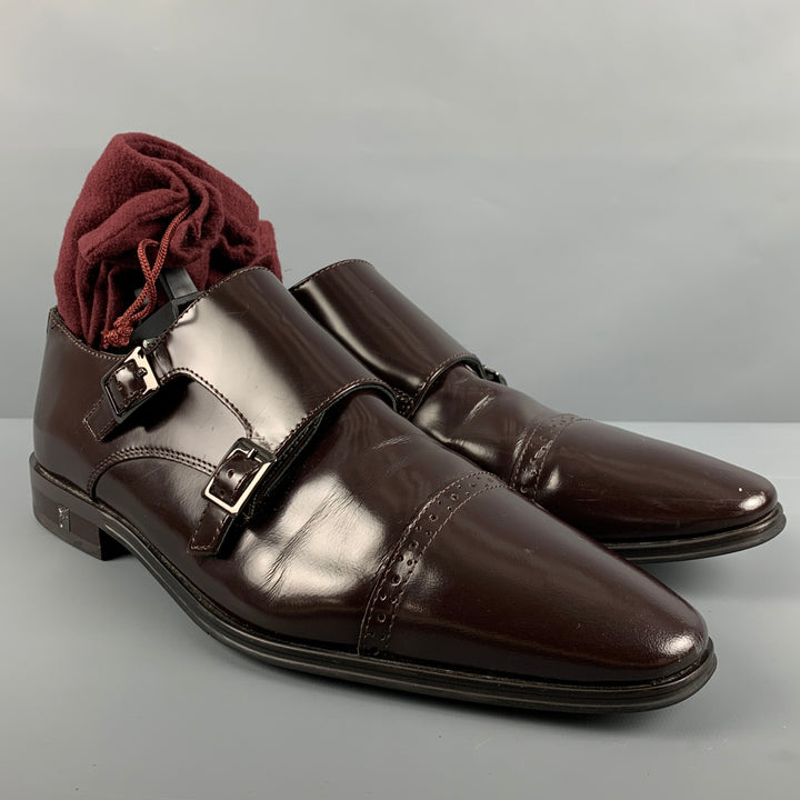 VERSACE COLLECTION Size 10 Brown Patent Leather Double Monk Strap Loafers