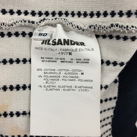 JIL SANDER Size M Navy White Knit Cotton Blend Short Sleeve Pullover