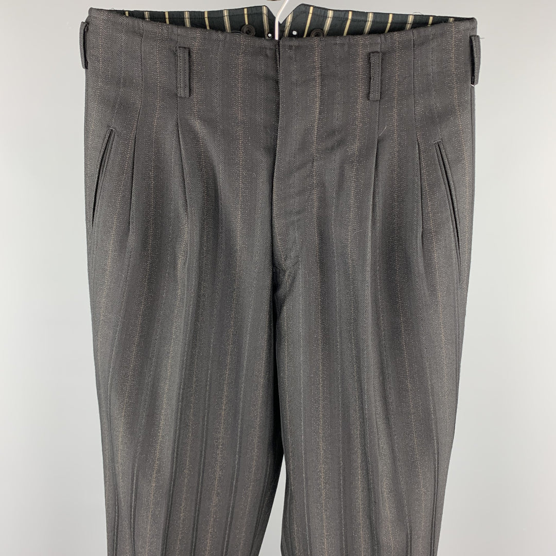 Vintage MATSUDA Size 32 Black Stripe Wool Zip Fly High Waisted Dress Pants