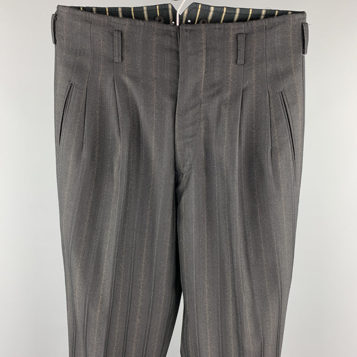 vintage MATSUDA Taille 32 Pantalon habillé taille haute en laine à rayures noires Zip Fly