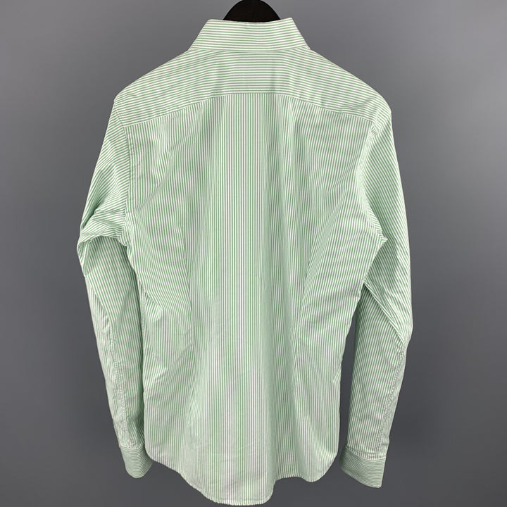 ETON Size S Green Stripe Cotton Button Up Long Sleeve Shirt