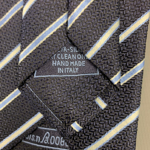 BRIONI Navy & Light Blue Stripe Silk Tie