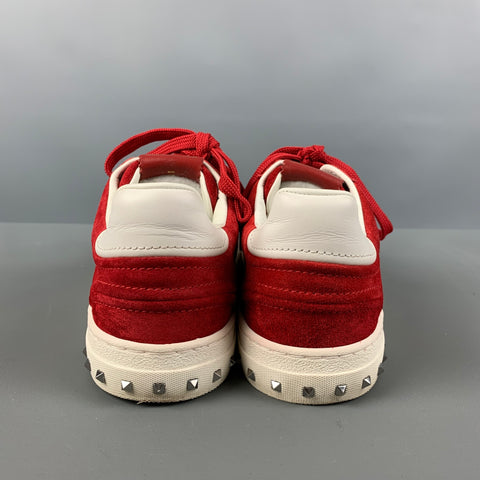 VALENTINO 'City Planet Rockstud'  Size 8 Red White Studded Suede Sneakers