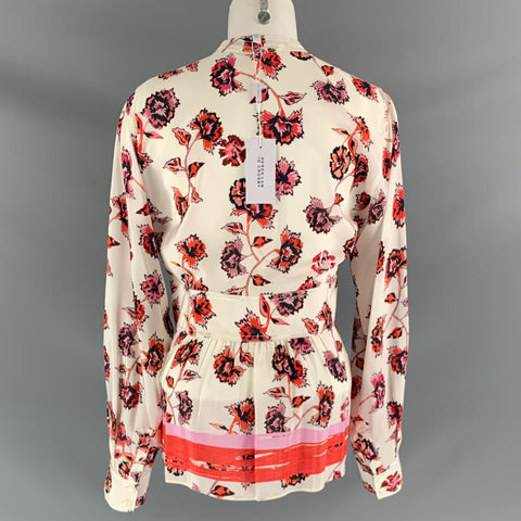 DEREK LAM Size 6 Cream & Orange Silk Floral Blouse