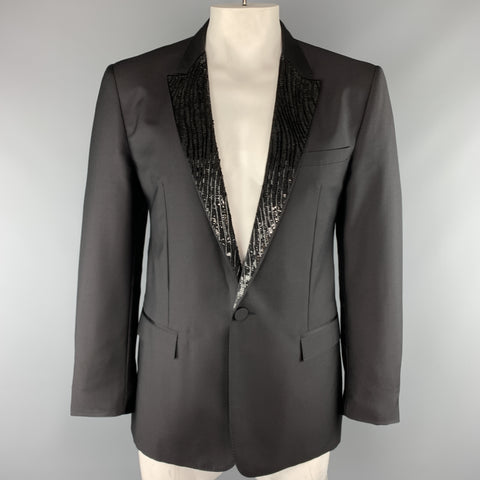 VIKTOR &amp; ROLF Taille S Noir Perlé Mohair Mélange Peak Revers Tuxedo Sport Manteau