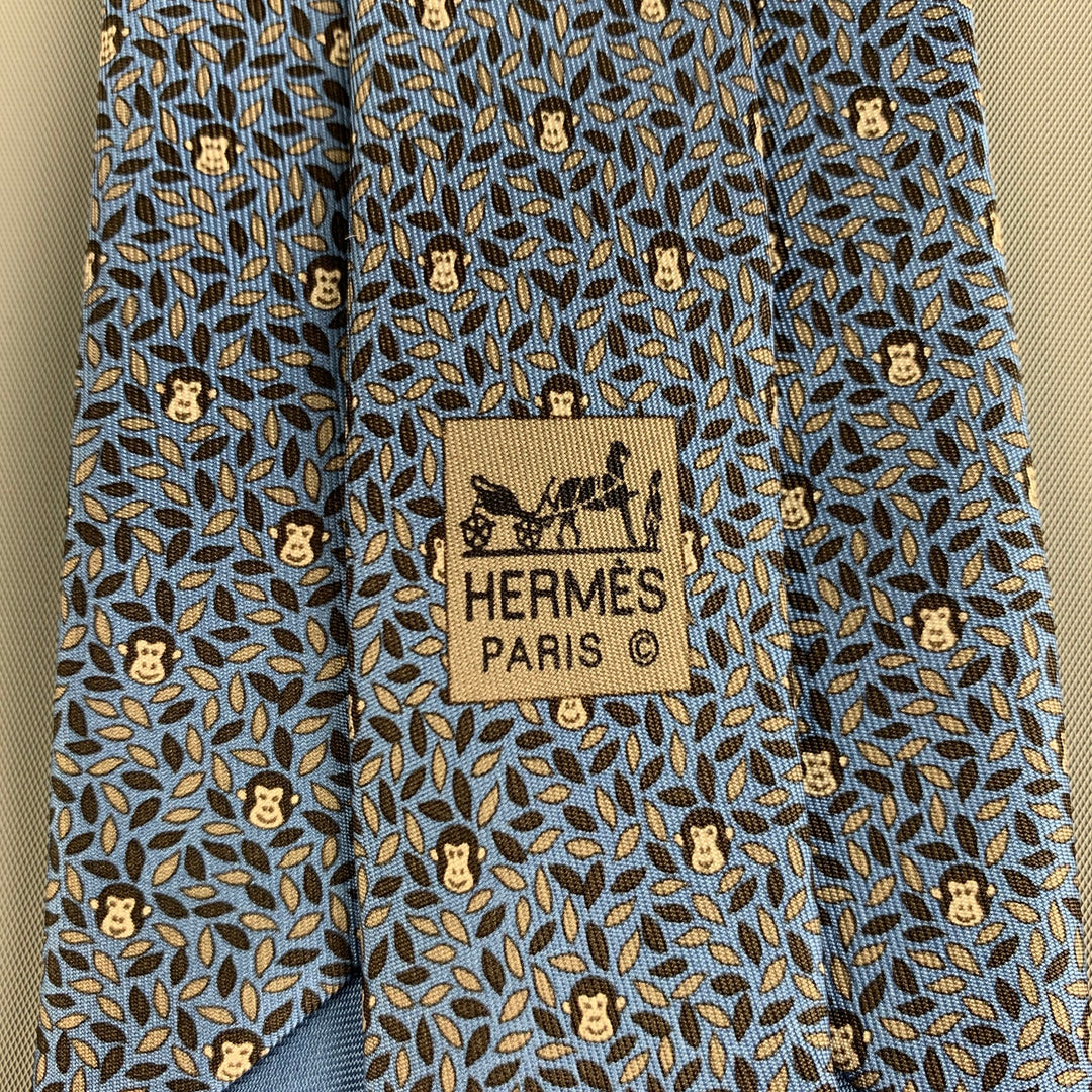 HERMES 5439 FA Blue Silk Tie