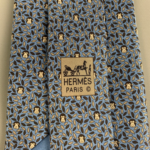 HERMES 5439 FA Blue Silk Tie