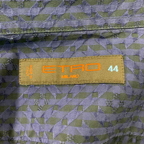 ETRO Size XL Purple &  Black Pattern Cotton Button Up Long Sleeve Shirt