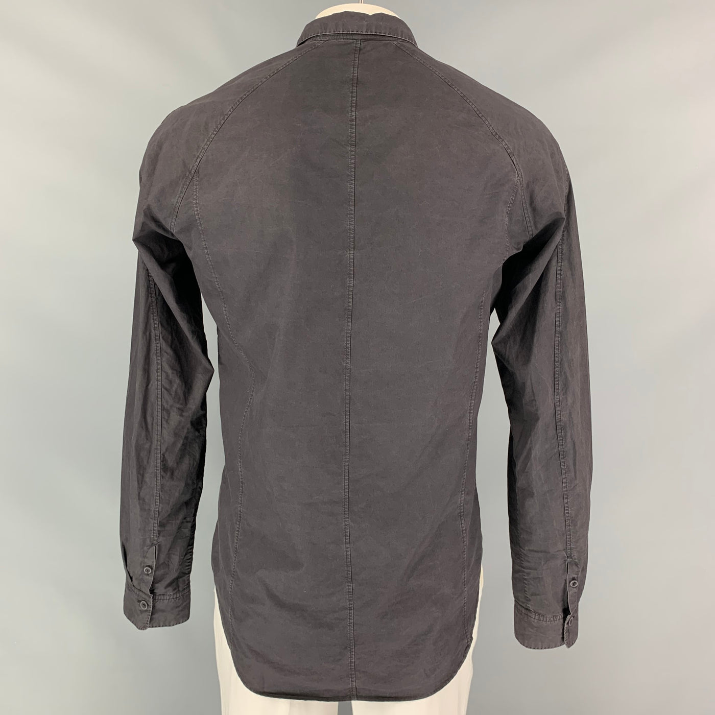 THE VIRIDI-ANNE Size 44 Black Cotton Hidden Buttons Long Sleeve Shirt