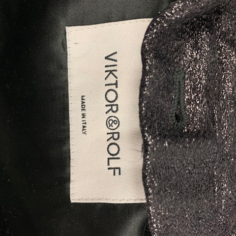 VIKTOR & ROLF Size 4 Black Mohair Blend Metallic Belted Oversized Coat
