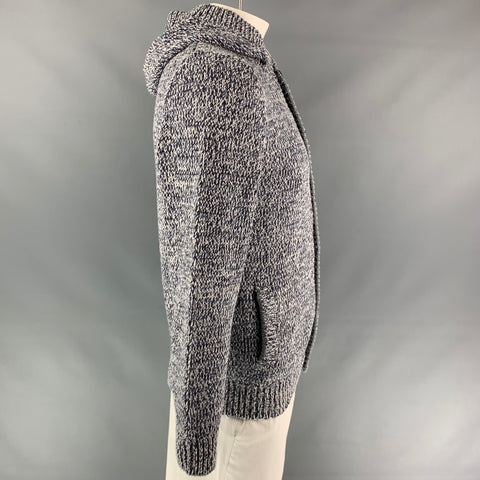 BRUNELLO CUCINELLI Size 44 Navy & Light Grey Heather Cotton / Acrylic Hooded Jacket