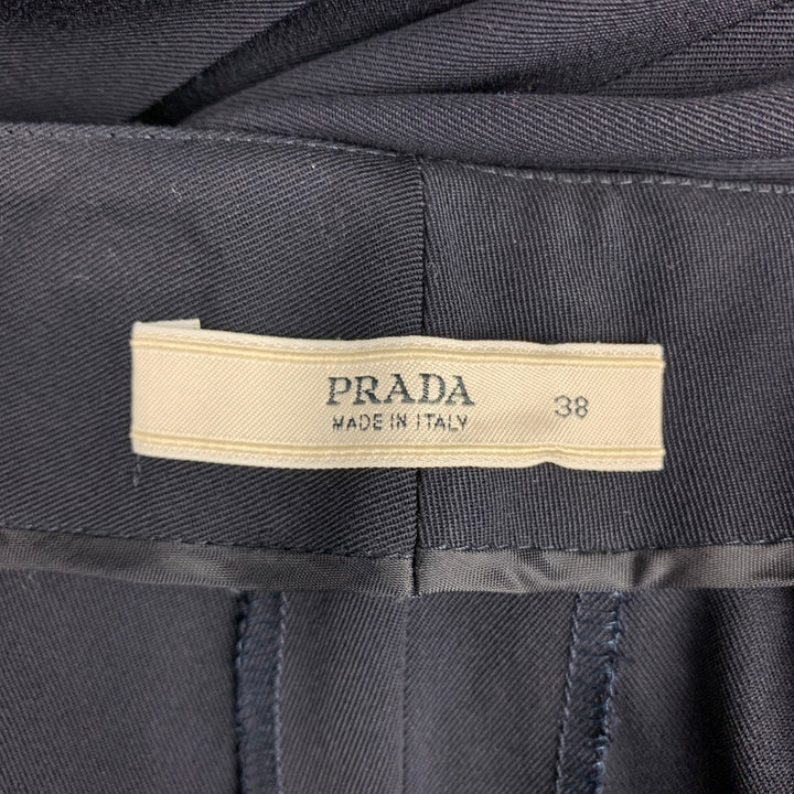PRADA Size 2 Navy Virgin Wool Belted Pleated Dress Pants