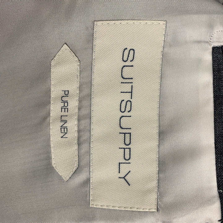 SUIT SUPPLY Size 38 Charcoal White Window Pane Linen Notch Lapel Suit