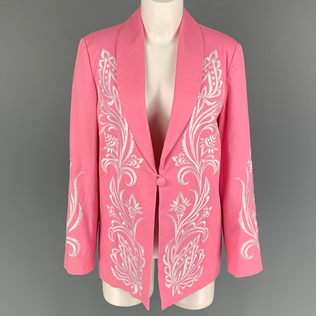 BOB MACKIE Size S Pink White Embroidered Cotton Jacket Blazer