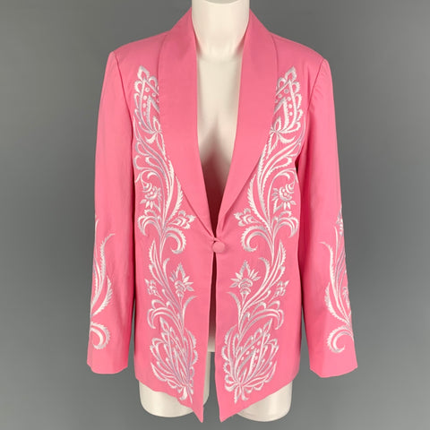 BOB MACKIE Talla S Blazer de algodón bordado blanco rosa