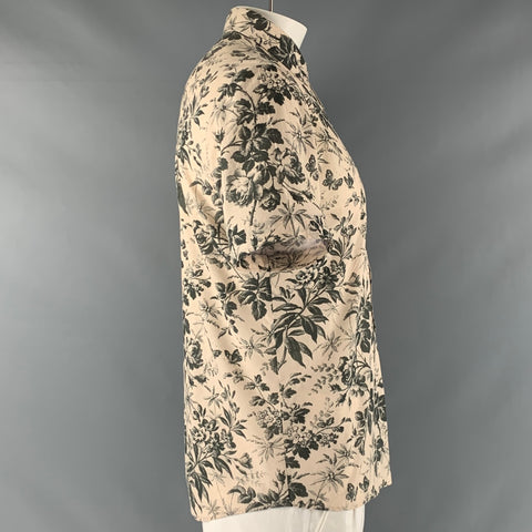 GUCCI Size L Cream Black Floral Short Sleeve Shirt