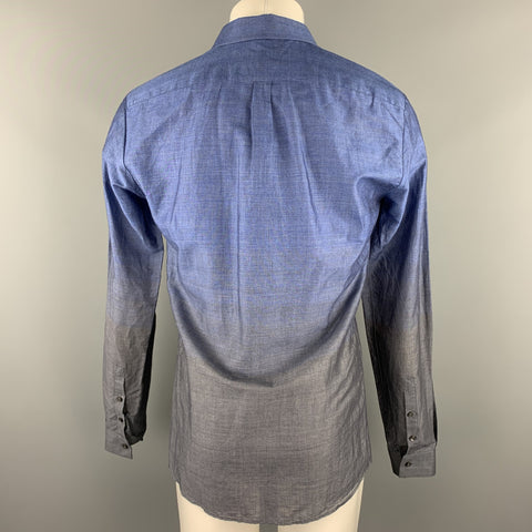 HUGO BOSS Size M Indigo & Charcoal Ombre Cotton Button Up Long Sleeve Shirt