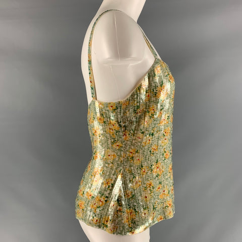 RALPH LAUREN Size 8 Aqua Yellow Silk Abstract floral Camisole Dress Top