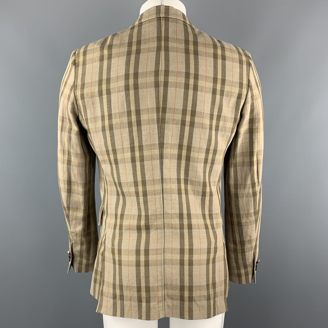 MARIO MATTEO Taille 36 Manteau de sport à revers en coton/lin à carreaux beiges