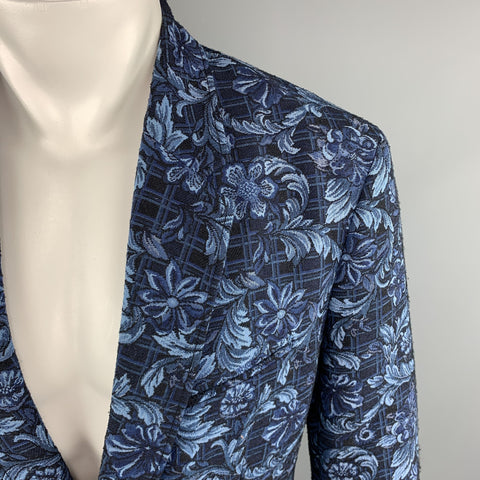 3.1 PHILLIP LIM Size 42 Floral Navy Jacquard Viscose Blend Notch Lapel Sport Coat