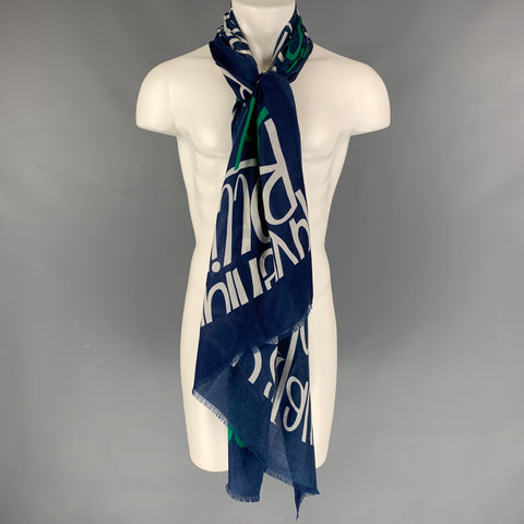 BURBERRY PRORSUM Spring 2015 Size One Size Blue & White Script Cashmere Scarf
