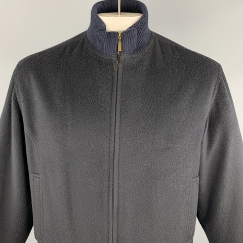 PIER LUIGI DELLA SPINA Chest Size S Navy Solid Cashmere Zip Up Jacket