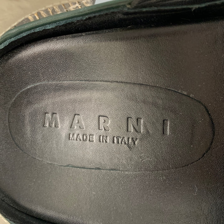 MARNI Size 9 Black White Green Color Block Leather Strap Sandals