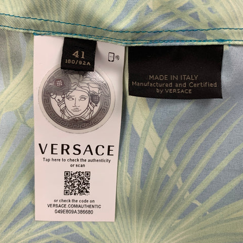 VERSACE SS 20 Size L Green Print Polyester Camp Short Sleeve Shirt