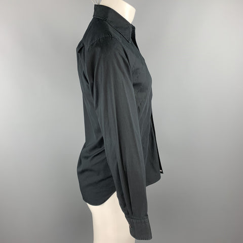 COMME des GARCONS HOMME PLUS Size XS Black Pleated Cotton Long Sleeve Shirt