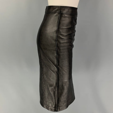 SAINT LAURENT Jupe crayon en peau d'agneau noire taille 2
