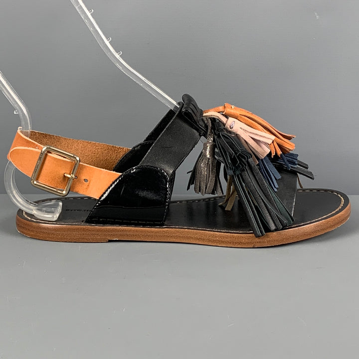 ISABEL MARANT Size 7 Black Tan Tassels Sandals