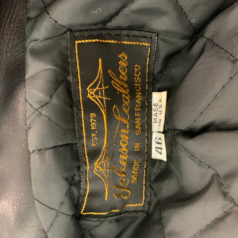 Vintage JOHNSON LEATHERS Size 46 Black Distressed Leather Zip Up Jacket