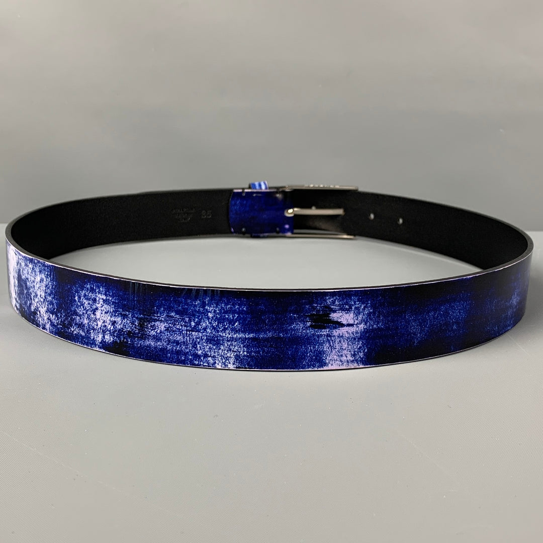 MAISON MARGIELA Size 35 Blue White Distressed Leather Belt