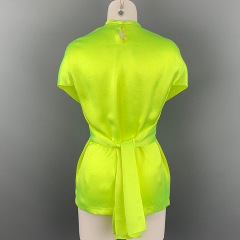 SIES MARJAN S/S 17 Size 4 Neon Yellow Satin Triacetate Wrap Around Nikki Top